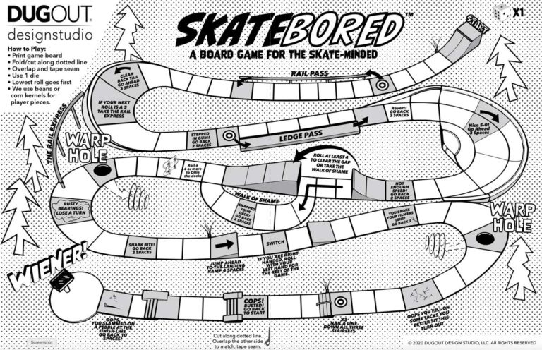 Created by DugOut Design Studio. Skatebored is a board game for the skate-minded