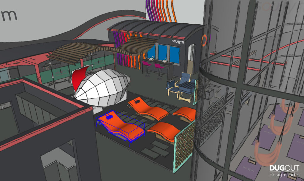 3D modeled layout showing different angles and color